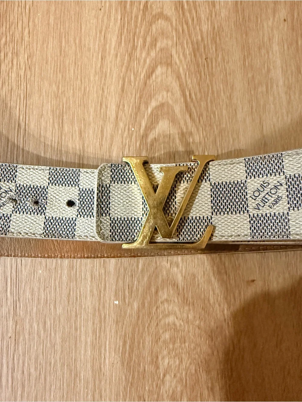 Louis Vuitton Damier Azur Canvas Belt with Gold LV Buckle
